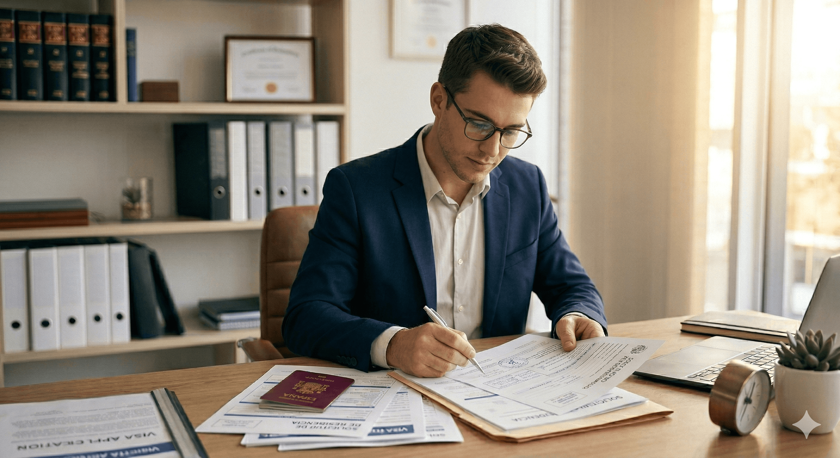 Asesor revisando documentos de inmigración